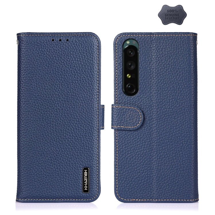 For Sony Xperia 1 IV KHAZNEH Litchi Genuine Leather Phone Case(Blue) - Sony Cases by PMC TechLife | Online Shopping South Africa | PMC TechLife | Buy Now Pay Later Mobicred