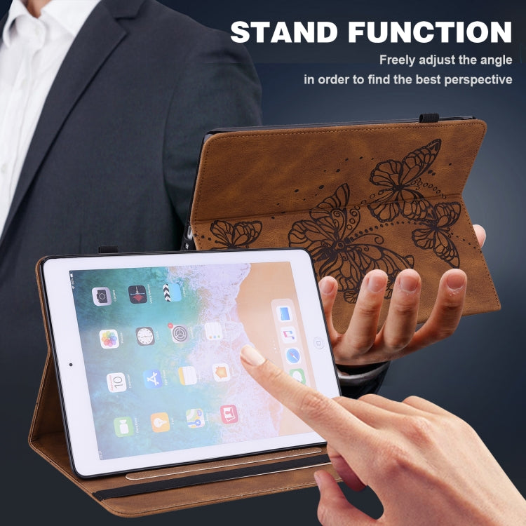 For Lenovo Tab M8 4th Gen Embossed Butterfly Pattern Leather Tablet Case(Brown) - Lenovo by PMC TechLife | Online Shopping South Africa | PMC TechLife | Buy Now Pay Later Mobicred