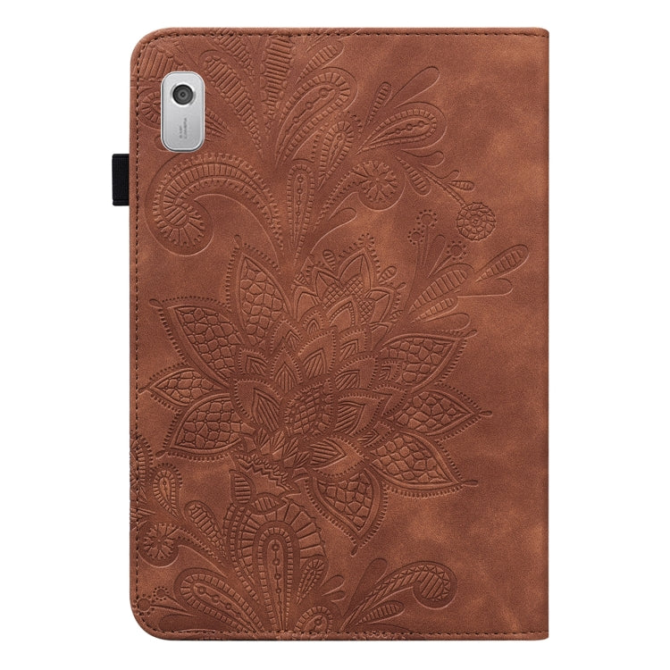 For Lenovo Tab M8 4th Gen Lace Flower Embossing Pattern Leather Tablet Case(Brown) - Lenovo by PMC TechLife | Online Shopping South Africa | PMC TechLife | Buy Now Pay Later Mobicred