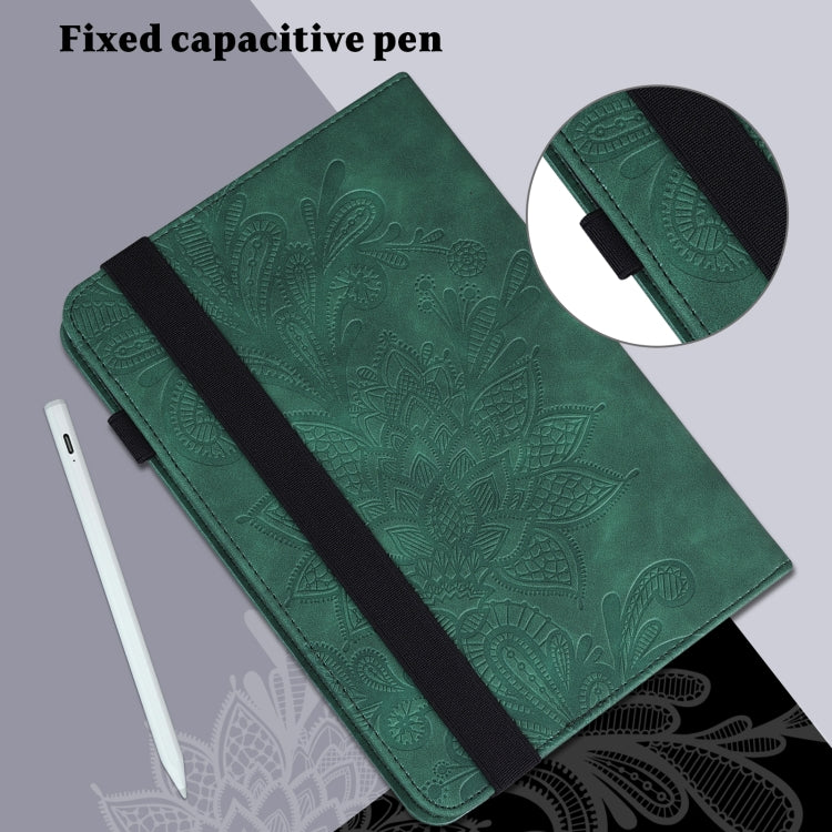 For Lenovo Tab M8 4th Gen Lace Flower Embossing Pattern Leather Tablet Case(Green) - Lenovo by PMC TechLife | Online Shopping South Africa | PMC TechLife | Buy Now Pay Later Mobicred