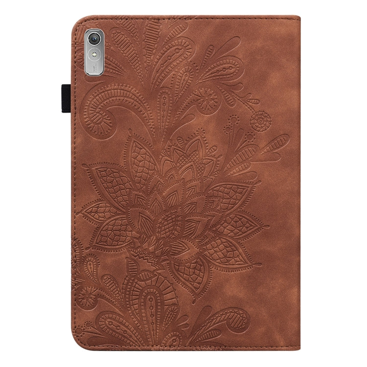 For Lenovo Pad Plus 2023 11.5 inch / Tab P11 Gen 2 Lace Flower Embossing Pattern Leather Tablet Case(Brown) - Lenovo by PMC TechLife | Online Shopping South Africa | PMC TechLife | Buy Now Pay Later Mobicred
