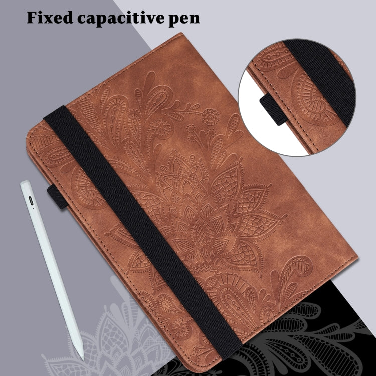 For Lenovo Pad Plus 2023 11.5 inch / Tab P11 Gen 2 Lace Flower Embossing Pattern Leather Tablet Case(Brown) - Lenovo by PMC TechLife | Online Shopping South Africa | PMC TechLife | Buy Now Pay Later Mobicred
