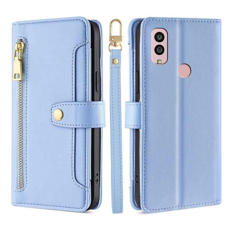 For Kyocera Android One S10 Sheep Texture Cross-body Zipper Wallet Leather Phone Case(Blue) - More Brand by PMC TechLife | Online Shopping South Africa | PMC TechLife | Buy Now Pay Later Mobicred
