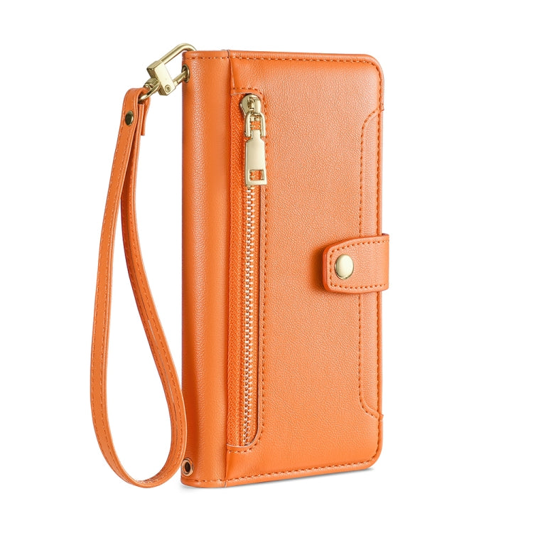 For OnePlus Ace 2/11R Sheep Texture Cross-body Zipper Wallet Leather Phone Case(Orange) - OnePlus Cases by PMC TechLife | Online Shopping South Africa | PMC TechLife | Buy Now Pay Later Mobicred