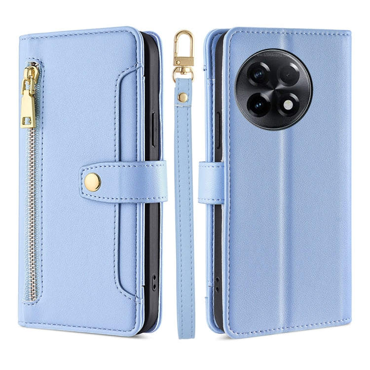 For OnePlus Ace 2/11R Sheep Texture Cross-body Zipper Wallet Leather Phone Case(Blue) - OnePlus Cases by PMC TechLife | Online Shopping South Africa | PMC TechLife | Buy Now Pay Later Mobicred