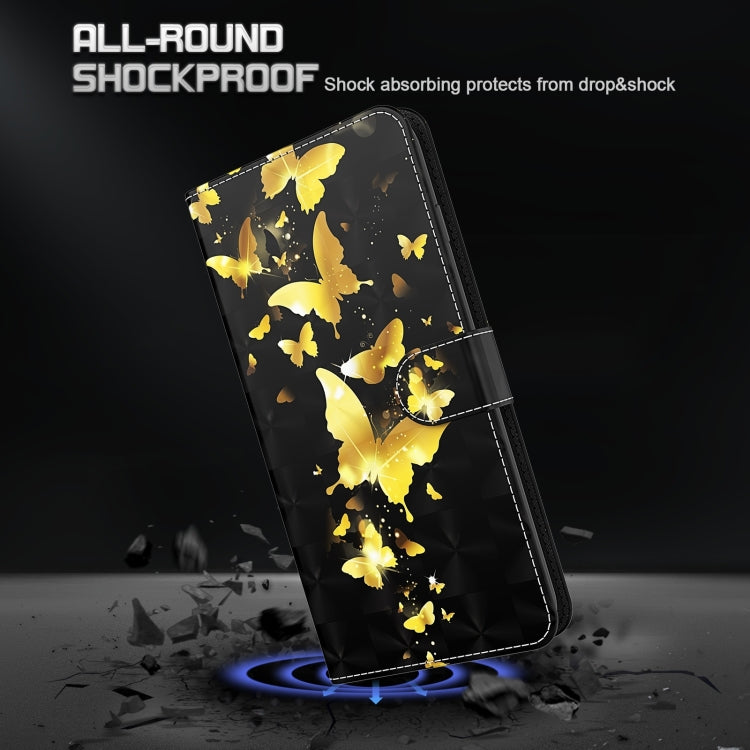 For Motorola Moto E13 3D Painting Pattern Leather Phone Case(Gold Butterfly) - Motorola Cases by PMC TechLife | Online Shopping South Africa | PMC TechLife | Buy Now Pay Later Mobicred
