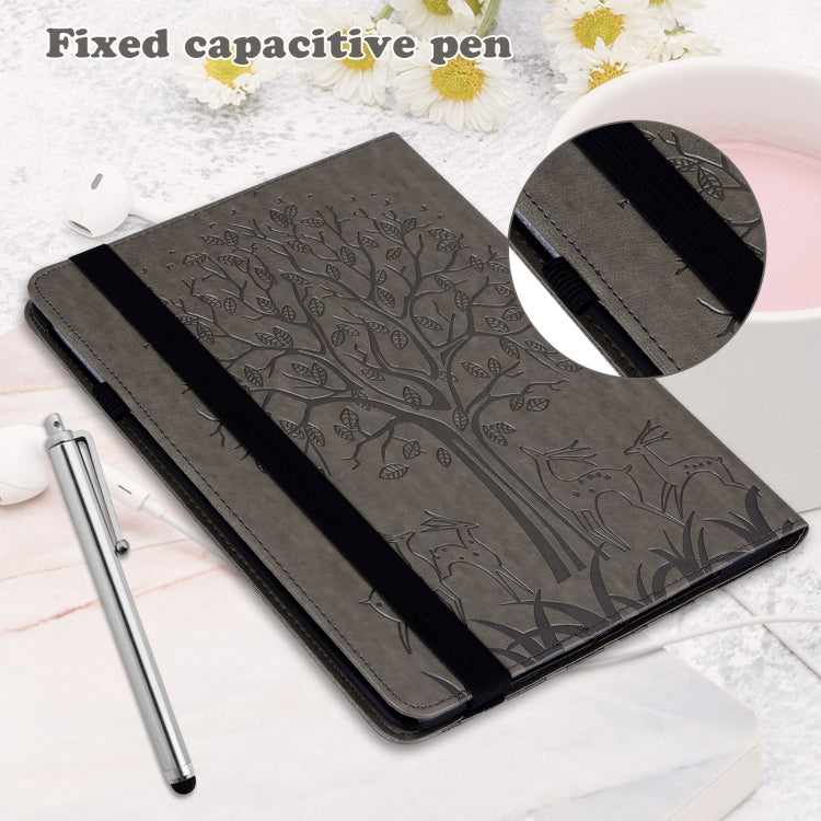 For Lenovo Tab P11 Gen 2 Tree & Deer Pattern Embossed Leather Tablet Case(Grey) - Lenovo by PMC TechLife | Online Shopping South Africa | PMC TechLife | Buy Now Pay Later Mobicred