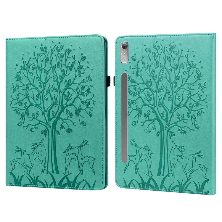For Lenovo Tab P11 Pro Gen 2 Tree & Deer Pattern Embossed Leather Tablet Case(Green) - Lenovo by PMC TechLife | Online Shopping South Africa | PMC TechLife | Buy Now Pay Later Mobicred