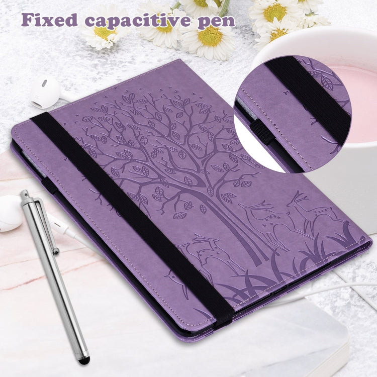 For Huawei MatePad SE 10.4 2022 Tree & Deer Pattern Embossed Leather Tablet Case(Purple) - Huawei by PMC Jewellery | Online Shopping South Africa | PMC Jewellery