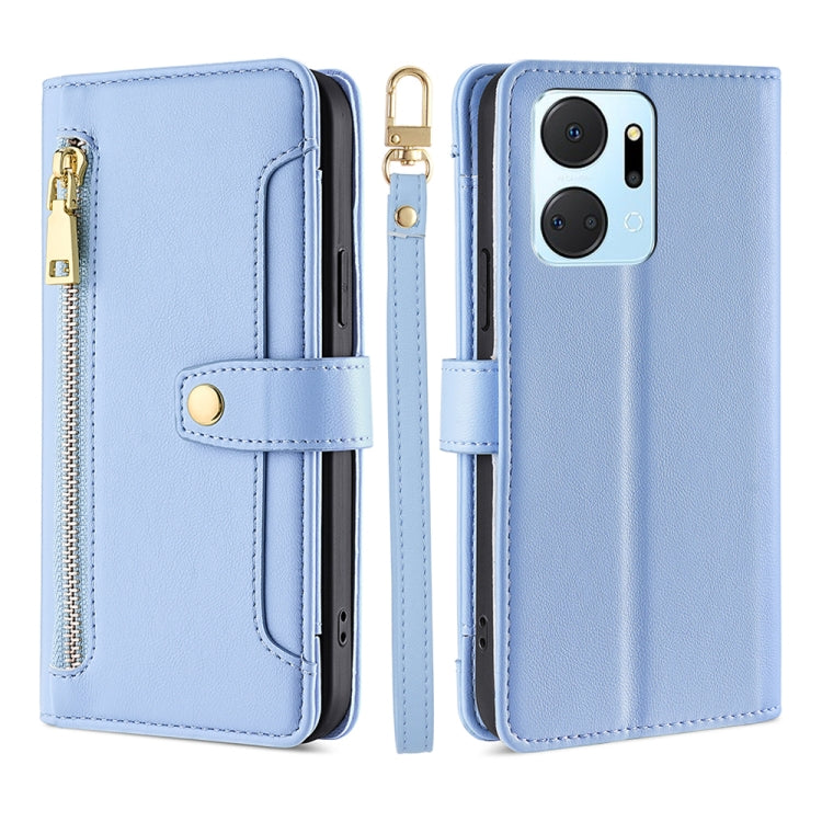 For Honor X7A Sheep Texture Cross-body Zipper Wallet Leather Phone Case(Blue) - Honor Cases by PMC TechLife | Online Shopping South Africa | PMC TechLife | Buy Now Pay Later Mobicred