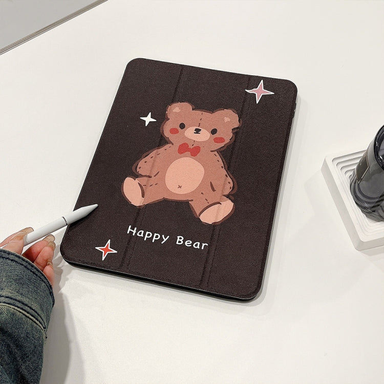 For iPad Air 11 2024 / iPad Pro 11 2022 / 2021 / 2020 / 2018 Acrylic Painted 3-fold Holder Leather Tablet Case(Happy Bear) - iPad Pro 11 (2022/2021) Cases by PMC Jewellery | Online Shopping South Africa | PMC Jewellery | Buy Now Pay Later Mobicred