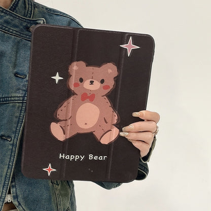 For iPad Air 11 2024 / iPad Pro 11 2022 / 2021 / 2020 / 2018 Acrylic Painted 3-fold Holder Leather Tablet Case(Happy Bear) - iPad Pro 11 (2022/2021) Cases by PMC Jewellery | Online Shopping South Africa | PMC Jewellery | Buy Now Pay Later Mobicred