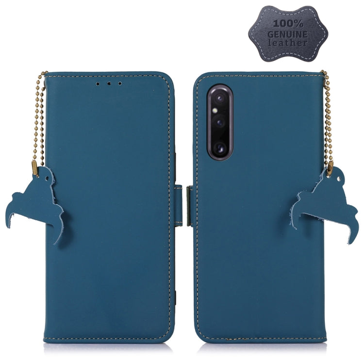 For Sony Xperia 1 V Genuine Leather Magnetic RFID Leather Phone Case(Blue) - Sony Cases by PMC TechLife | Online Shopping South Africa | PMC TechLife | Buy Now Pay Later Mobicred
