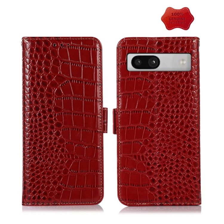 For Google Pixel 7a Crocodile Top Layer Cowhide Leather Phone Case(Red) - Google Cases by PMC TechLife | Online Shopping South Africa | PMC TechLife | Buy Now Pay Later Mobicred
