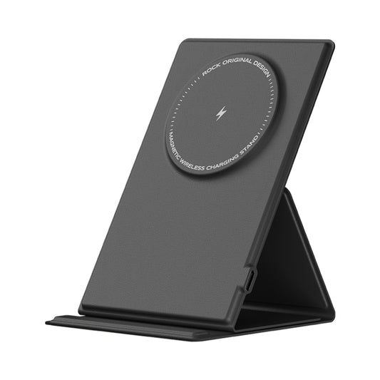 ROCK RWC-0886 W50 Leather Magnetic Wireless Charger Stand(Black) - Wireless Charger by ROCK | Online Shopping South Africa | PMC Jewellery | Buy Now Pay Later Mobicred