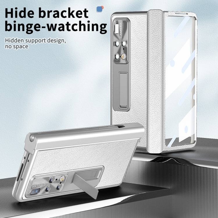 For Huawei Mate X2 Litchi Pattern Magnetic Shell Film Integrated Shockproof Phone Case(Silver) - Huawei Cases by PMC TechLife | Online Shopping South Africa | PMC TechLife | Buy Now Pay Later Mobicred
