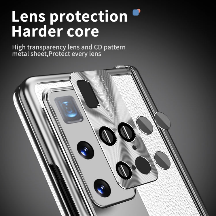 For Huawei Mate X2 Litchi Pattern Magnetic Shell Film Integrated Shockproof Phone Case(Silver) - Huawei Cases by PMC TechLife | Online Shopping South Africa | PMC TechLife | Buy Now Pay Later Mobicred