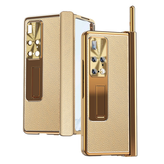 For Huawei Mate X2 Litchi Pattern Magnetic Shell Film Integrated Shockproof Phone Case(Gold) - Huawei Cases by PMC Jewellery | Online Shopping South Africa | PMC Jewellery | Buy Now Pay Later Mobicred