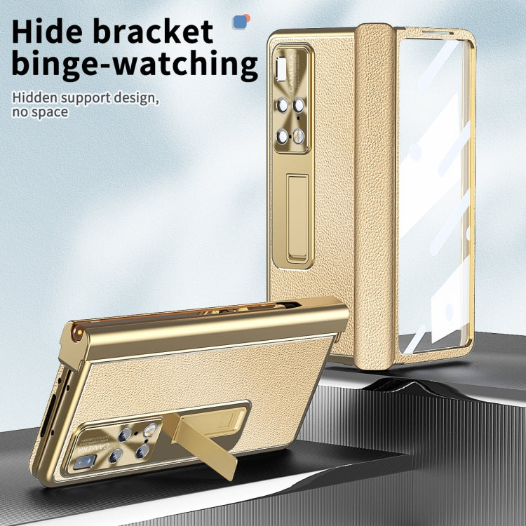 For Huawei Mate X2 Litchi Pattern Magnetic Shell Film Integrated Shockproof Phone Case(Champagne Gold) - Huawei Cases by PMC TechLife | Online Shopping South Africa | PMC TechLife | Buy Now Pay Later Mobicred