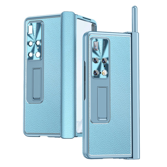 For Huawei Mate X2 Litchi Pattern Magnetic Shell Film Integrated Shockproof Phone Case(Far Peak Blue) - Huawei Cases by PMC Jewellery | Online Shopping South Africa | PMC Jewellery | Buy Now Pay Later Mobicred