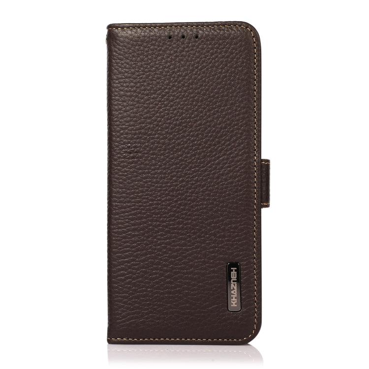For Google Pixel 7A KHAZNEH Side-Magnetic Litchi Genuine Leather RFID Phone Case(Brown) - Google Cases by PMC TechLife | Online Shopping South Africa | PMC TechLife | Buy Now Pay Later Mobicred