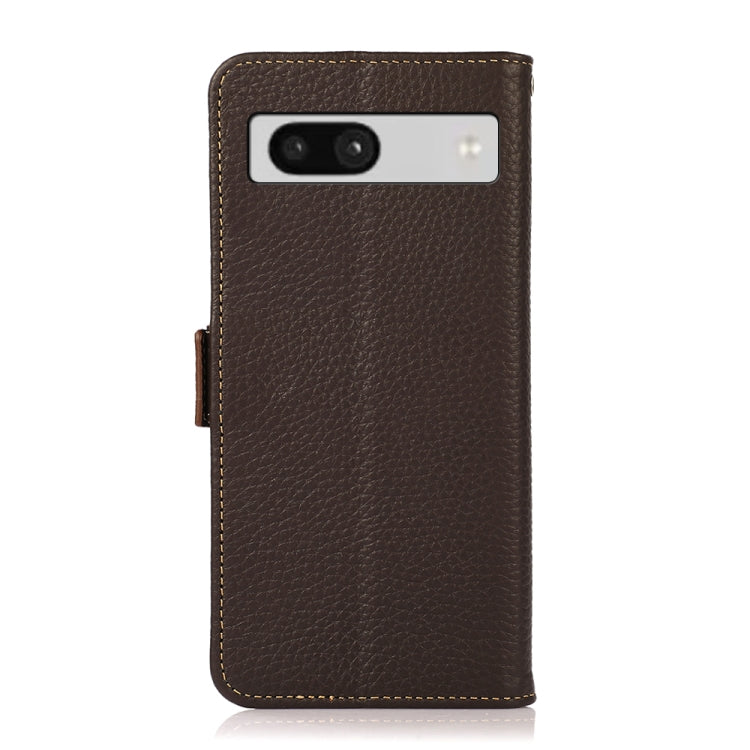 For Google Pixel 7A KHAZNEH Side-Magnetic Litchi Genuine Leather RFID Phone Case(Brown) - Google Cases by PMC TechLife | Online Shopping South Africa | PMC TechLife | Buy Now Pay Later Mobicred