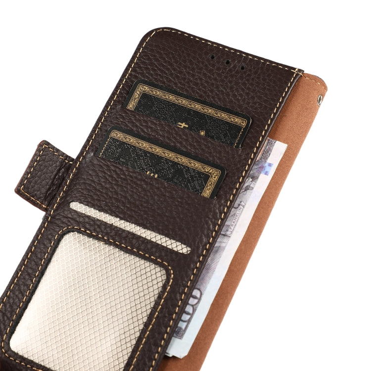 For Google Pixel 7A KHAZNEH Side-Magnetic Litchi Genuine Leather RFID Phone Case(Brown) - Google Cases by PMC TechLife | Online Shopping South Africa | PMC TechLife | Buy Now Pay Later Mobicred