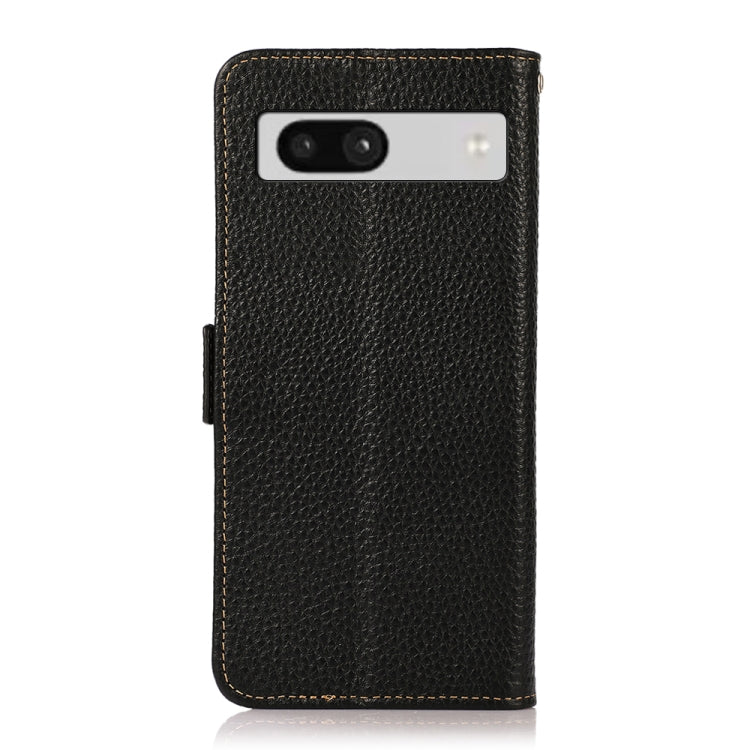 For Google Pixel 7A KHAZNEH Side-Magnetic Litchi Genuine Leather RFID Phone Case(Black) - Google Cases by PMC TechLife | Online Shopping South Africa | PMC TechLife | Buy Now Pay Later Mobicred