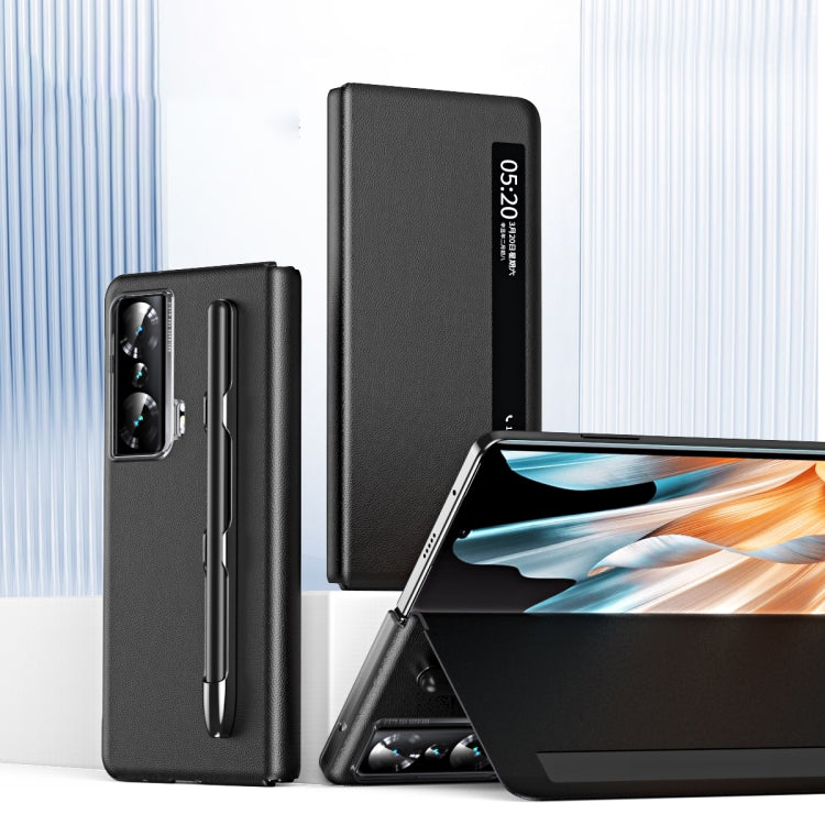 For Honor Magic Vs Side Window View Smart Lychee Texture Leather Phone Case(Blue) - Honor Cases by PMC TechLife | Online Shopping South Africa | PMC TechLife | Buy Now Pay Later Mobicred