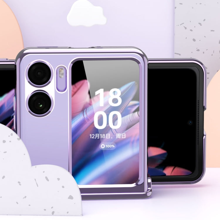 For OPPO Find N2 Flip Electroplating Frame Transparent Phone Case with Ring(Purple) - Find N2 Flip Cases by PMC TechLife | Online Shopping South Africa | PMC TechLife | Buy Now Pay Later Mobicred