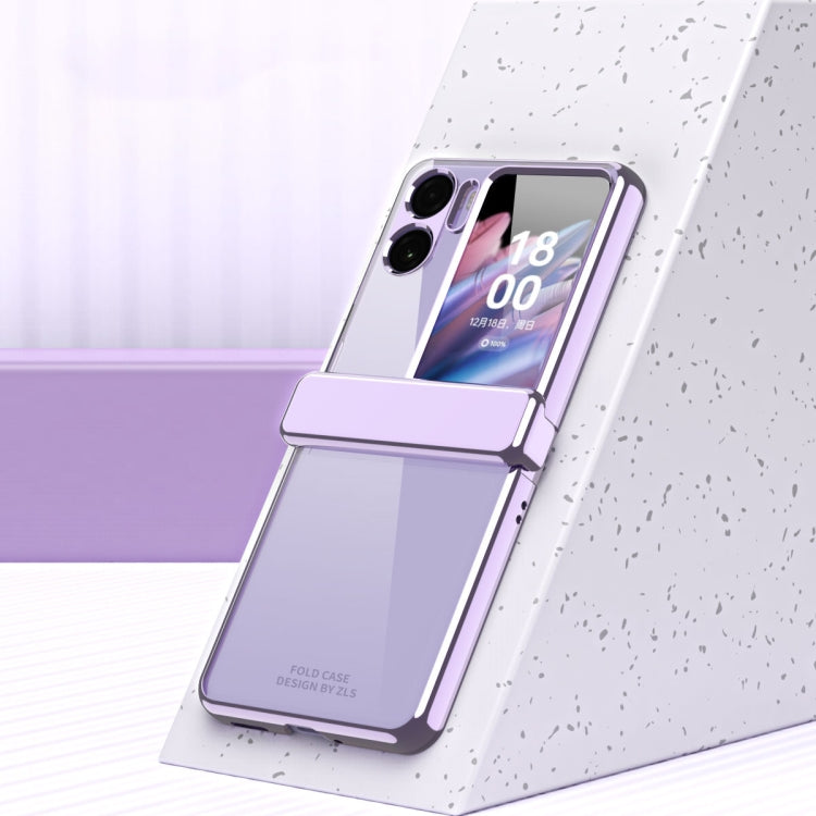 For OPPO Find N2 Flip Electroplating Frame Transparent Phone Case with Ring(Purple) - Find N2 Flip Cases by PMC TechLife | Online Shopping South Africa | PMC TechLife | Buy Now Pay Later Mobicred