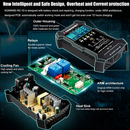 KONNWEI RC-10 2 inch Car Battery Charger Battery Pulse Repair Tool, Plug Type:UK Plug - Battery Charger by KONNWEI | Online Shopping South Africa | PMC Jewellery | Buy Now Pay Later Mobicred