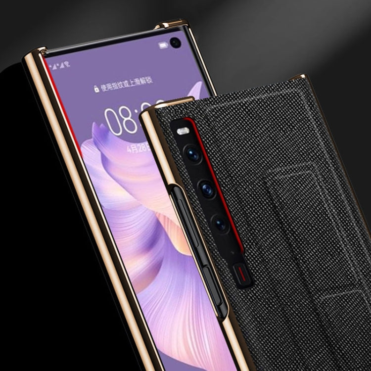 For Huawei Mate Xs 2 Electroplated Cross Pattern Leather All-inclusive Phone Case with Stand(Charm Red Black) - Huawei Cases by PMC TechLife | Online Shopping South Africa | PMC TechLife | Buy Now Pay Later Mobicred