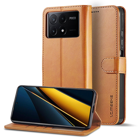 For Xiaomi Poco X6 Pro LC.IMEEKE Calf Texture Leather Phone Case(Brown) - Xiaomi Cases by LC.IMEEKE | Online Shopping South Africa | PMC Jewellery | Buy Now Pay Later Mobicred