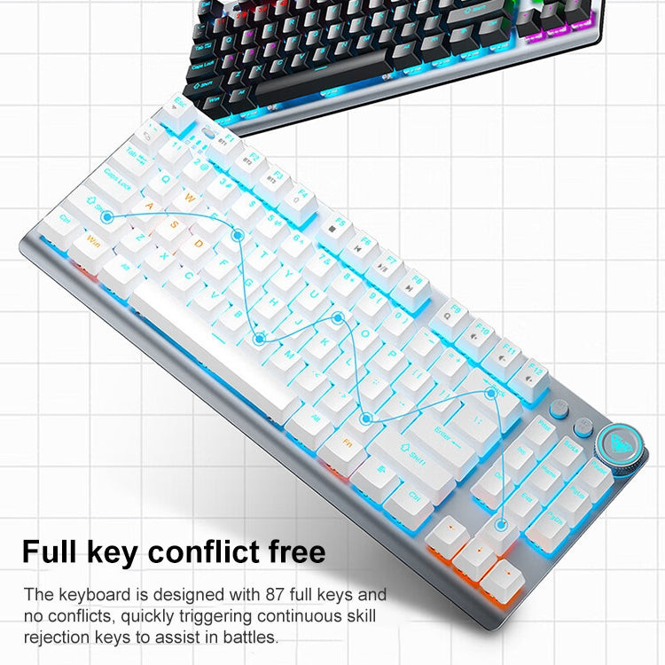 AULA F3001 Backlit 87 Keys Wired/Wireless/Bluetooth Three Model Mechanical Gaming Keyboard(Silver White Green Shaft) - Wireless Keyboard by AULA | Online Shopping South Africa | PMC Jewellery | Buy Now Pay Later Mobicred