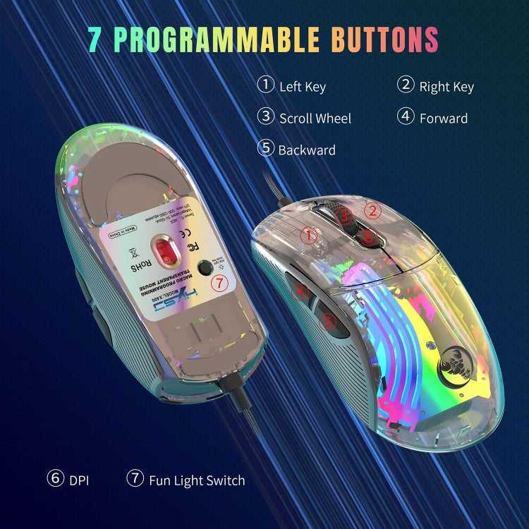 X400 7 Keys Transparent RGB Wired Gaming Mouse (Black) - free shipping - PMC Jewellery - Order now!
