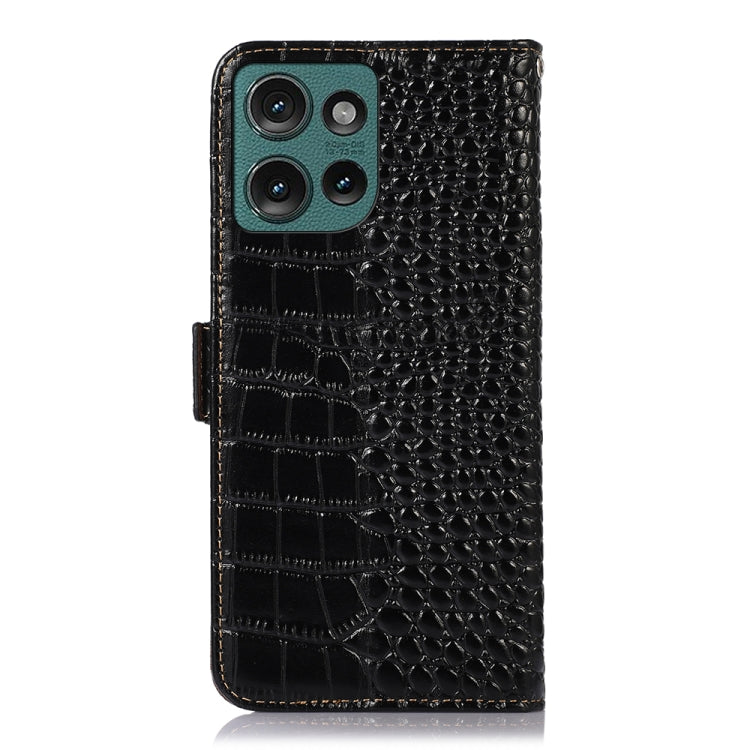 For Motorola Edge 50 Global Crocodile Top Layer Cowhide Leather Phone Case(Black) - Motorola Cases by PMC TechLife | Online Shopping South Africa | PMC TechLife | Buy Now Pay Later Mobicred