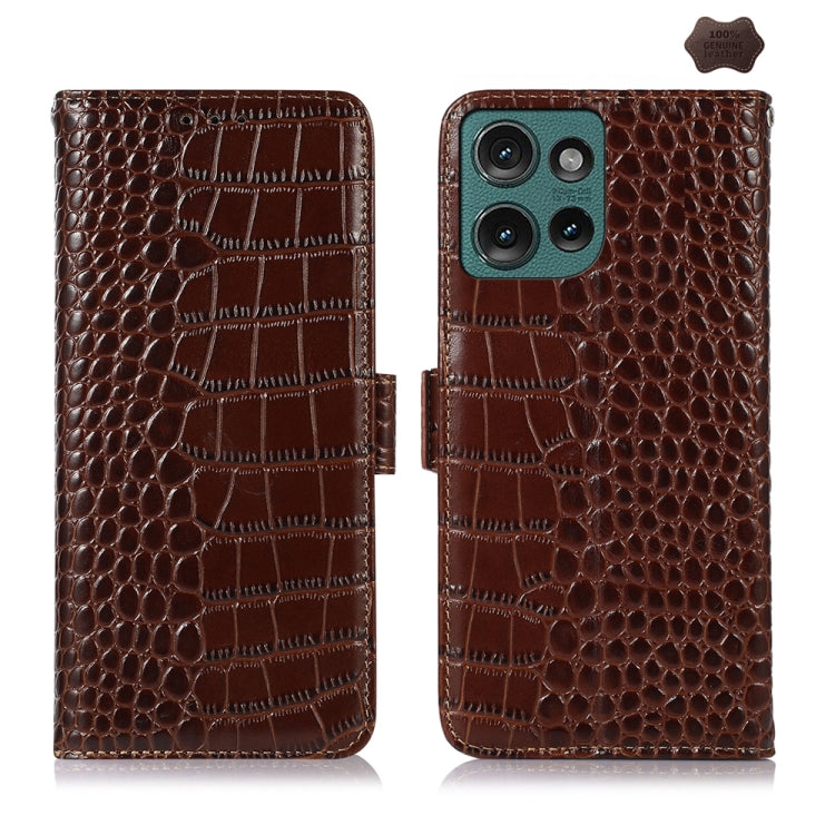 For Motorola Edge 50 Neo Crocodile Top Layer Cowhide Leather Phone Case(Brown) - Motorola Cases by PMC TechLife | Online Shopping South Africa | PMC TechLife | Buy Now Pay Later Mobicred