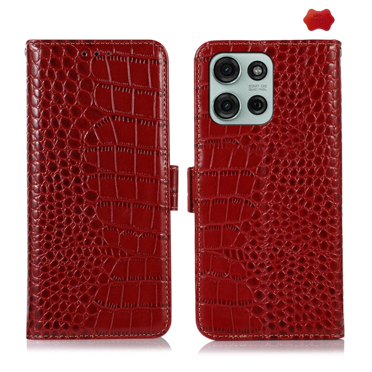 For Motorola Moto G75 5G Crocodile Top Layer Cowhide Leather Phone Case(Red) - Motorola Cases by PMC TechLife | Online Shopping South Africa | PMC TechLife | Buy Now Pay Later Mobicred