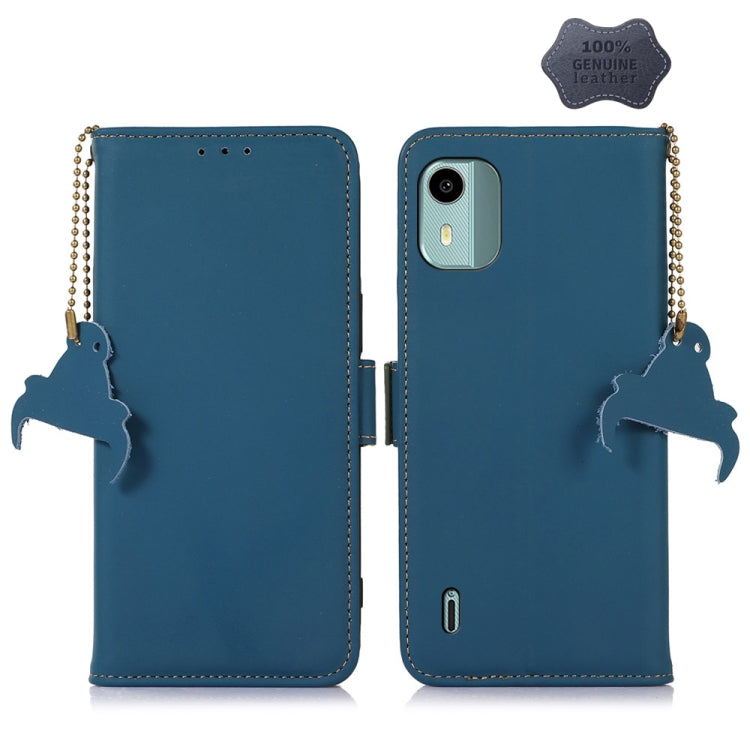 For Nokia C12 4G Genuine Leather Magnetic RFID Leather Phone Case(Blue) - Nokia Cases by PMC TechLife | Online Shopping South Africa | PMC TechLife | Buy Now Pay Later Mobicred