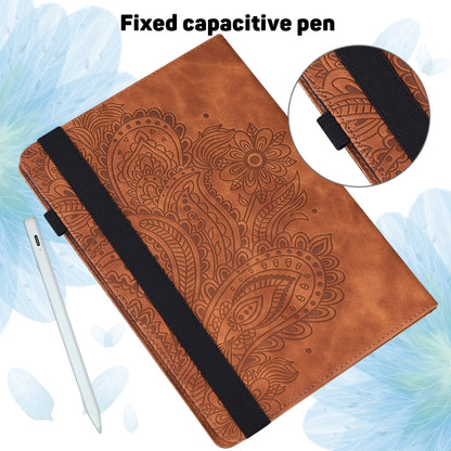 For Samsung Galaxy Tab S9 / S9 FE Peacock Embossed Pattern Leather Tablet Case(Brown) - Galaxy Tab S9 Cases by PMC Jewellery | Online Shopping South Africa | PMC Jewellery | Buy Now Pay Later Mobicred