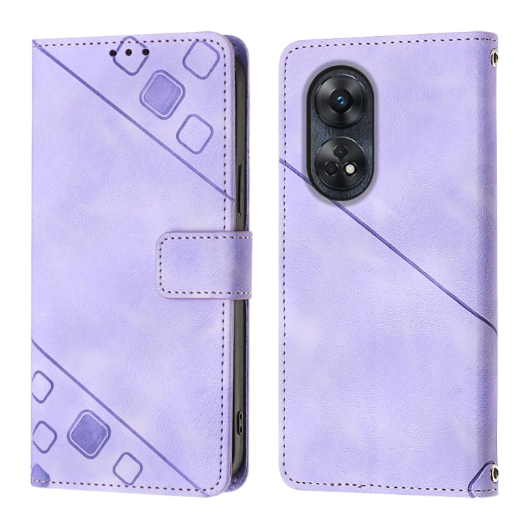 For OPPO Reno8 T 4G Foreign Skin-feel Embossed Leather Phone Case(Light Purple) - OPPO Cases by PMC Jewellery | Online Shopping South Africa | PMC Jewellery | Buy Now Pay Later Mobicred