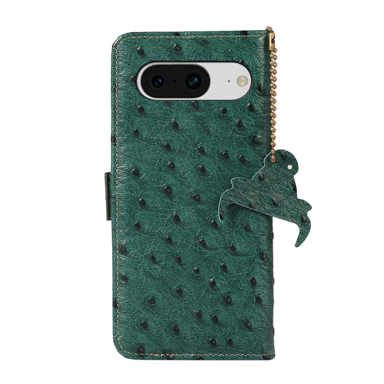 For Google Pixel 8 Ostrich Pattern Genuine Leather RFID Phone Case(Green) - Google Cases by PMC TechLife | Online Shopping South Africa | PMC TechLife | Buy Now Pay Later Mobicred