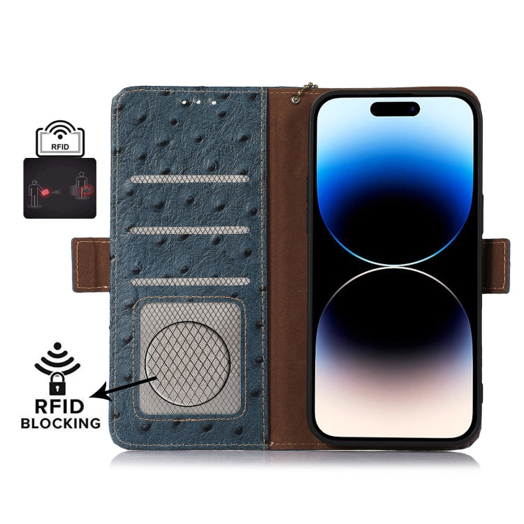 For Google Pixel 8 Ostrich Pattern Genuine Leather RFID Phone Case(Blue) - Google Cases by PMC TechLife | Online Shopping South Africa | PMC TechLife | Buy Now Pay Later Mobicred