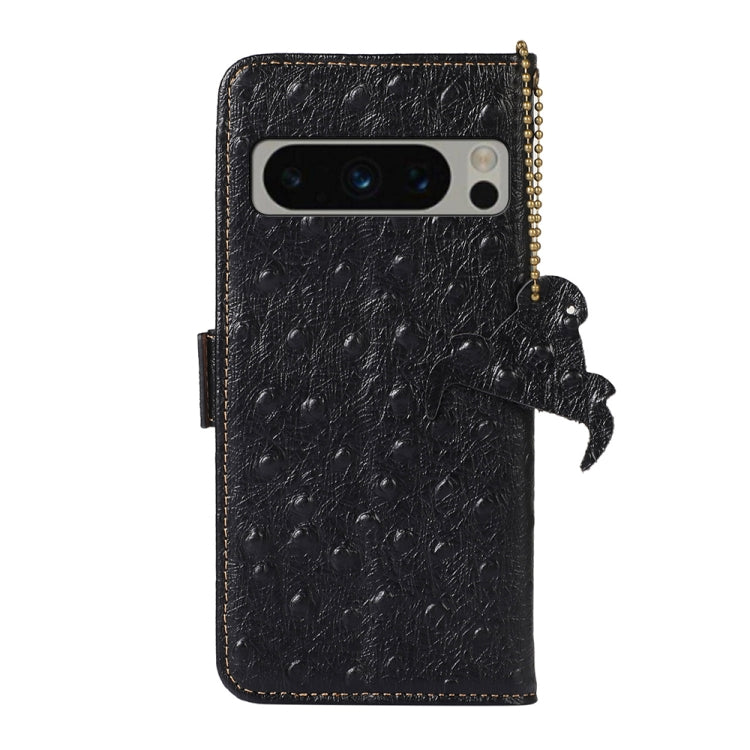 For Google Pixel 8 Pro Ostrich Pattern Genuine Leather RFID Phone Case(Black) - Google Cases by PMC TechLife | Online Shopping South Africa | PMC TechLife | Buy Now Pay Later Mobicred
