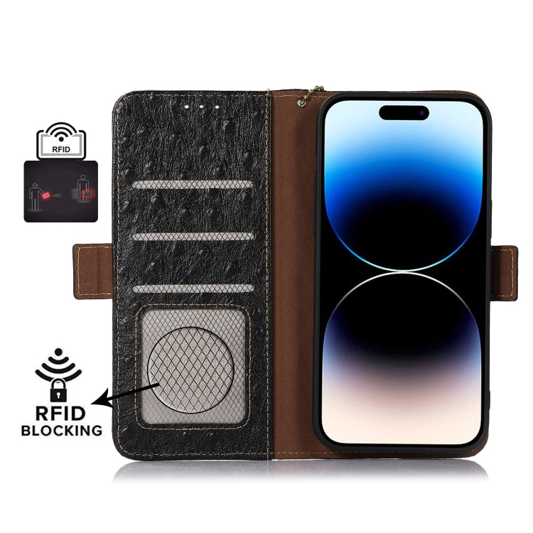 For Google Pixel 8 Pro Ostrich Pattern Genuine Leather RFID Phone Case(Black) - Google Cases by PMC TechLife | Online Shopping South Africa | PMC TechLife | Buy Now Pay Later Mobicred