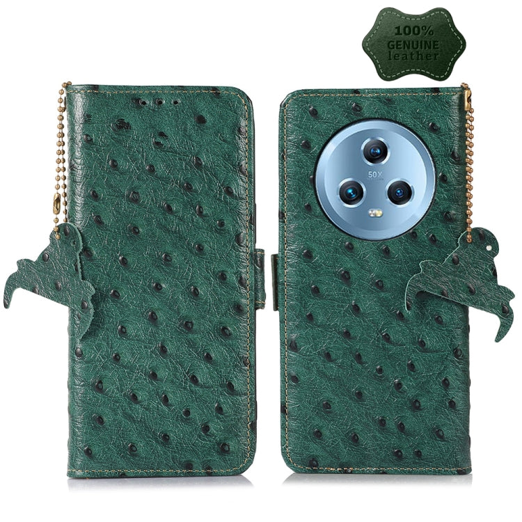 For Honor Magic5 Ostrich Pattern Genuine Leather RFID Phone Case(Green) - Honor Cases by PMC TechLife | Online Shopping South Africa | PMC TechLife | Buy Now Pay Later Mobicred