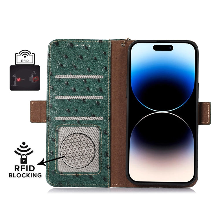 For Honor Magic5 Ostrich Pattern Genuine Leather RFID Phone Case(Green) - Honor Cases by PMC TechLife | Online Shopping South Africa | PMC TechLife | Buy Now Pay Later Mobicred