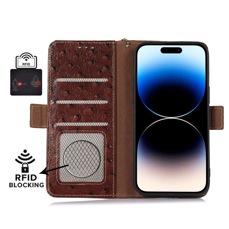 For Honor Magic5 Ostrich Pattern Genuine Leather RFID Phone Case(Coffee) - Honor Cases by PMC TechLife | Online Shopping South Africa | PMC TechLife | Buy Now Pay Later Mobicred