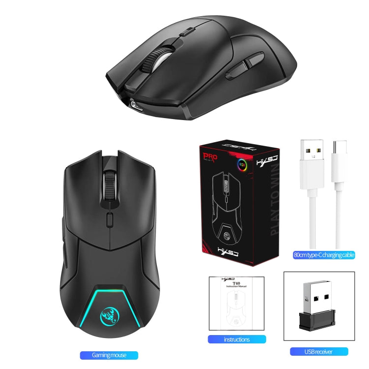 HXSJ T40 7 Keys 4000DPI Three-mode Colorful Backlight Wireless Gaming Mouse Rechargeable(Black) - Wireless Mice by HXSJ | Online Shopping South Africa | PMC Jewellery | Buy Now Pay Later Mobicred